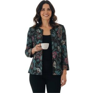 ALEX EVENINGS Sparkly Evening Jacket Vintage‎ Multicolored Floral Print, Medium